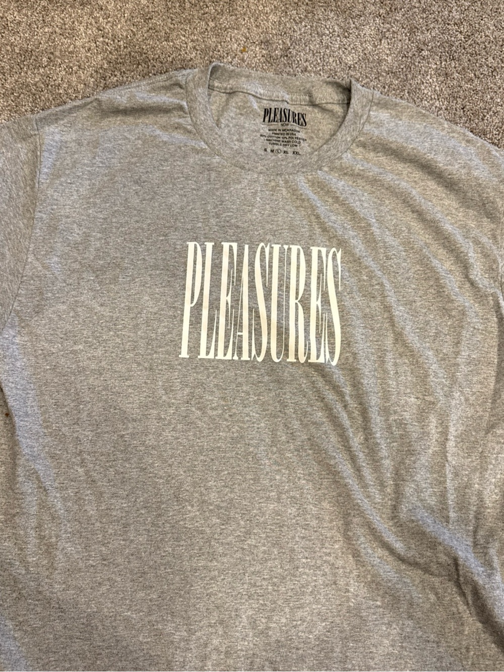 Pleaser Gray Crewneck Tee with Black Logo Print